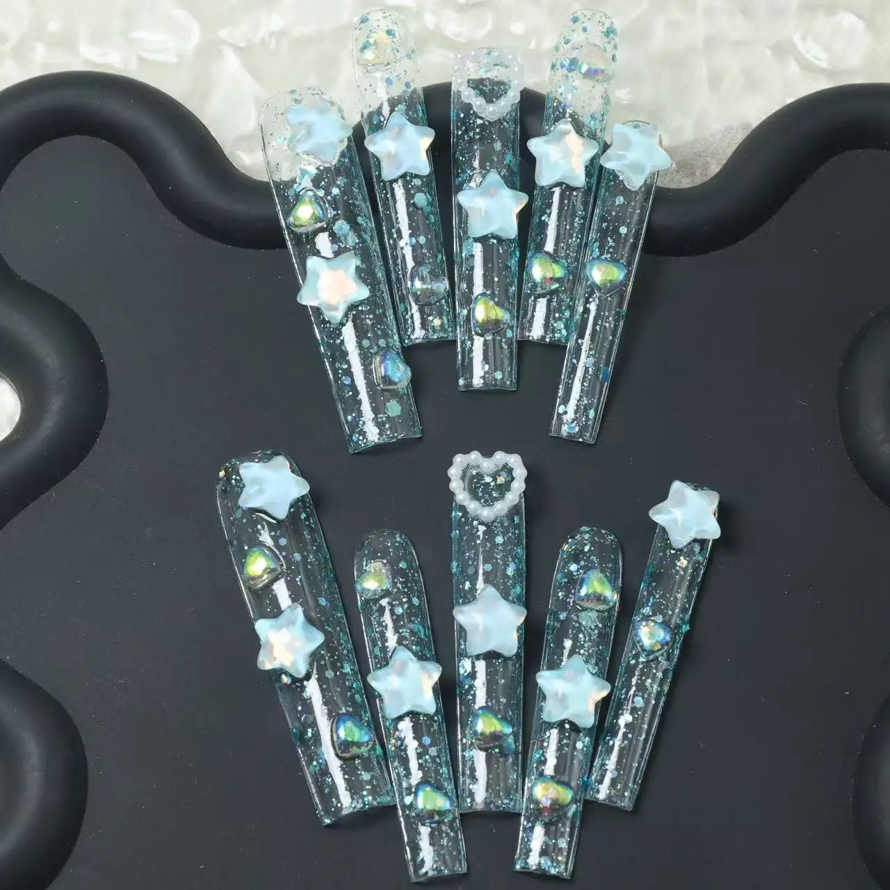 10 قطع من الأظافر المزيفة الطازجة والطويلة المصنوعة يدويًا، لتزيين الأظافر الطازجة والطويلة للفتيات #3