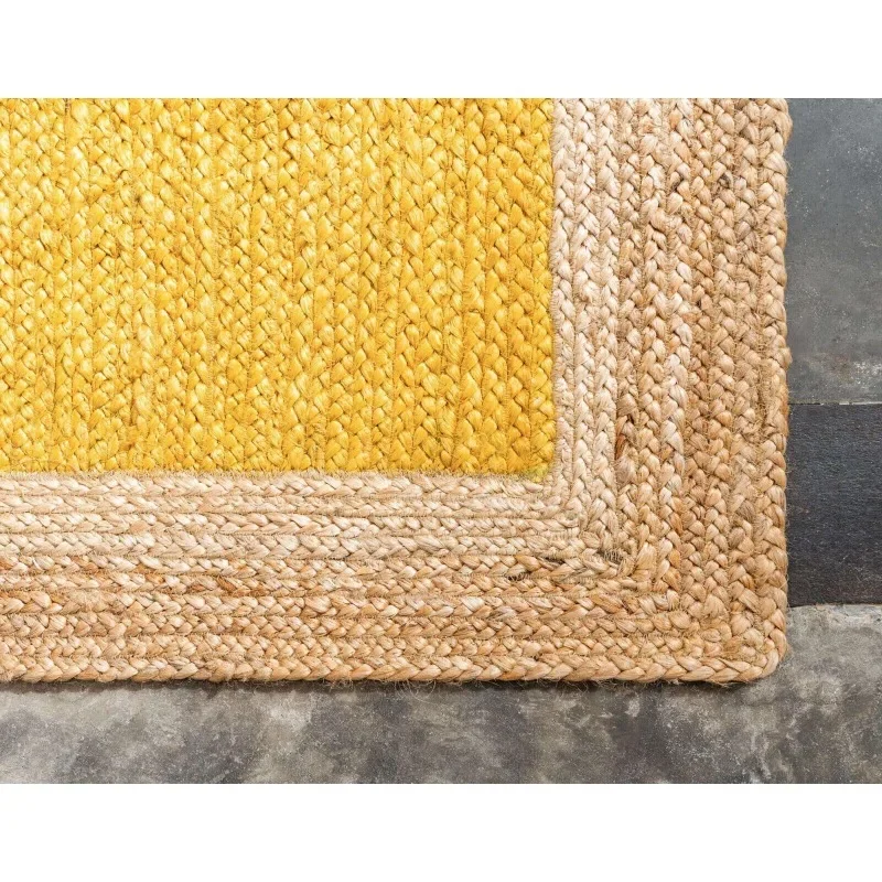 

Yellow Rug Jute Square Carpet Natural Rug Hand Braided Farmhouse Modern Rustic