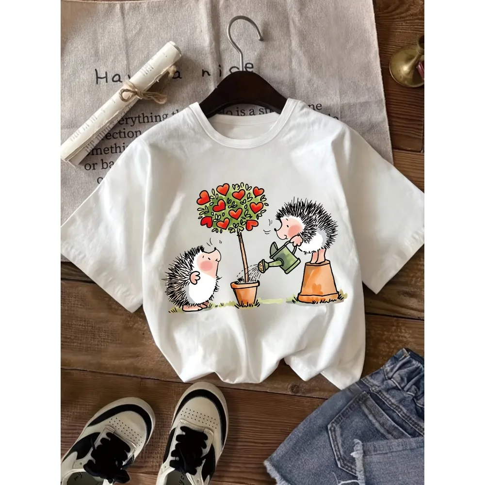 

Hedgehog Love Tree Print Kids T-Shirt Cotton Casual Girls Short Sleeve Shirts Summer Sports Fashion Tops Children's Clothes Tees