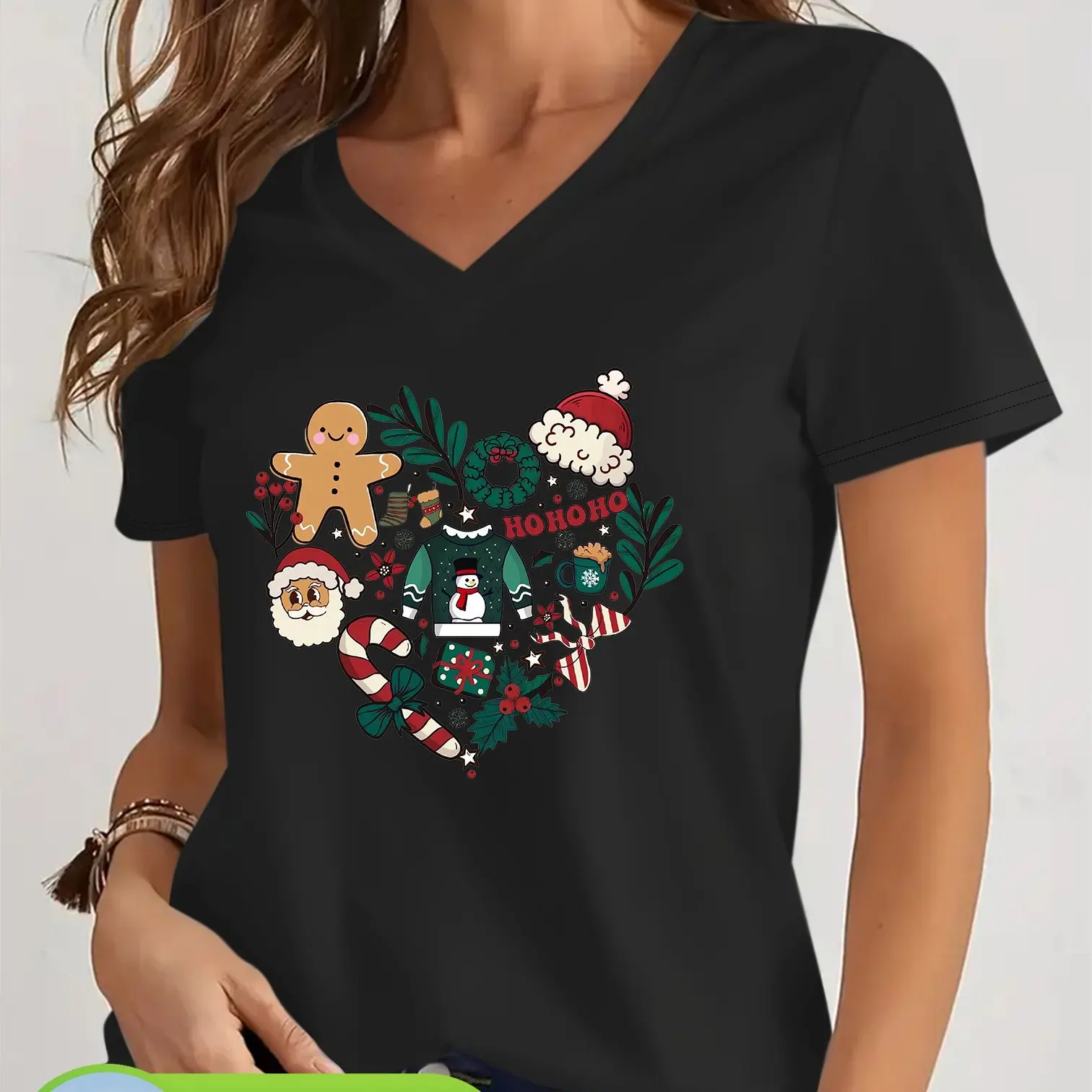 

Рождественский стиль, топы с короткими рукавами, 3D элемент Санта-Клауса, женская футболка, повседневная модная новогодняя рождественская вечеринка, Y2k, женская одежда