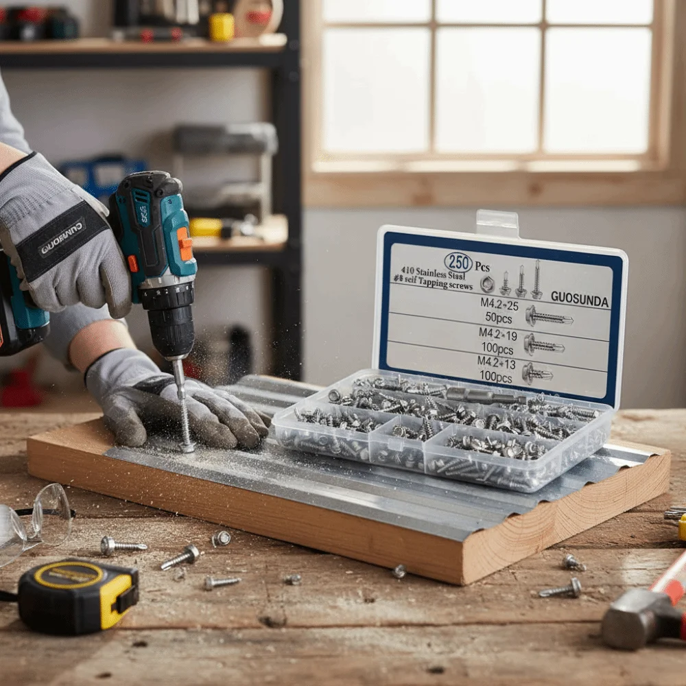 

Винты самонарезающие с большой круглой головкой и шайбой, из нержавеющей стали 410, с шестигранной головкой, полная резьба, размер M4.2