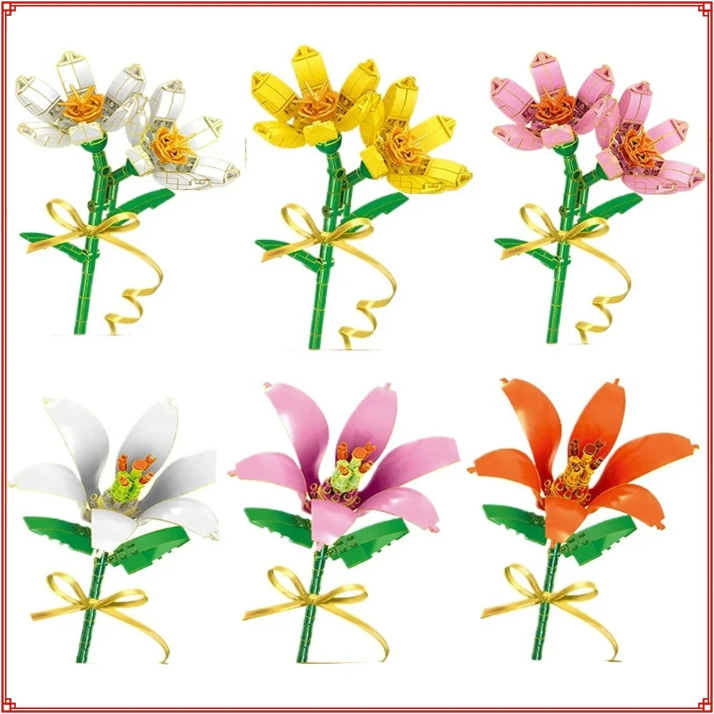 

Flower Bouquet Building Blocks Rose Lily Starry Sky Creative Home Desk Plant Decoration Assemble Model Toy Children Holiday Gift