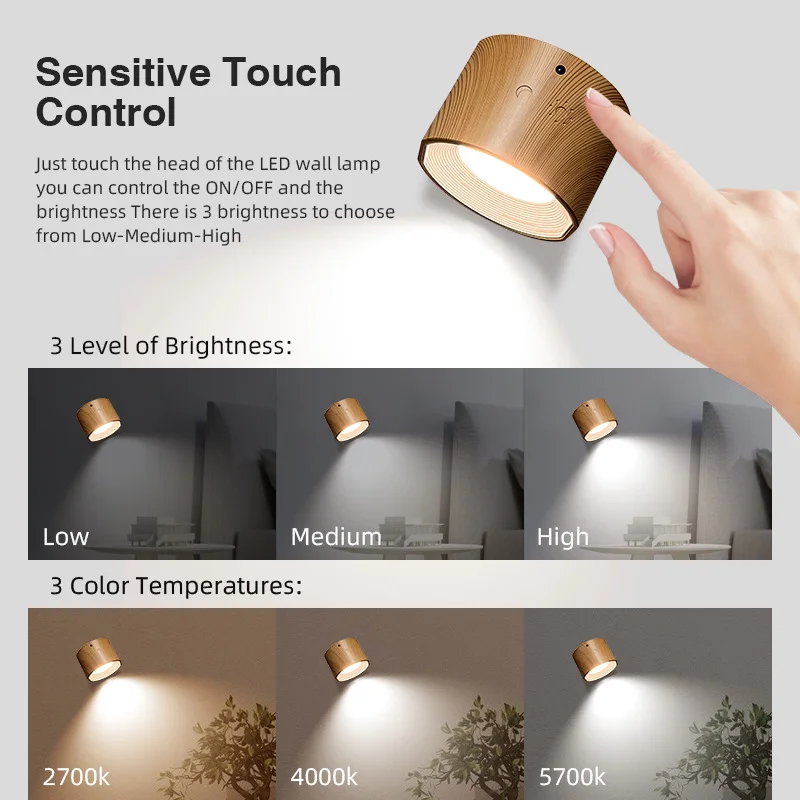 Touch Remote Control Led Rechargeable Qall lamp Rechargeable Battery powered LED Cordless Wall Sconces Light with USB Charging