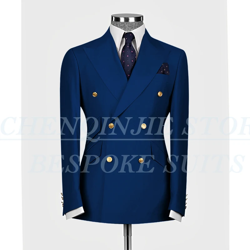 Elegant Men Suits Double Breasted Peak Lapel Male Clothing Luxury Wedding Groom 2 Piece Jacket Pants Sets Full Set Terno