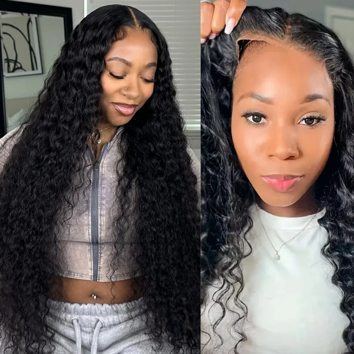 200Density Deep Wave Glueless Pre Plucked Frontal Wigs Human Hair For Women 5x5 Curly Ready To Wear Transparent Lace Frontal Wig