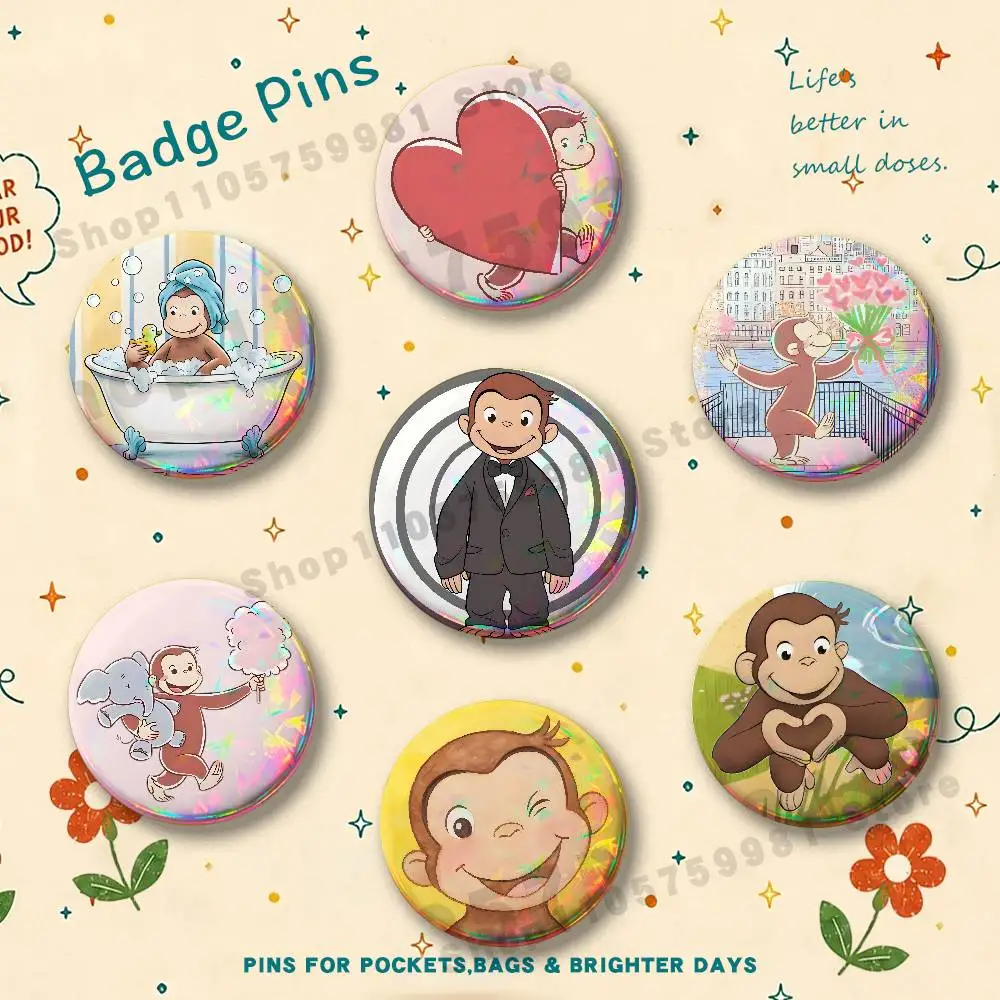 Y2K Cute C-Curious George Cartoon Badges Pins Button Custom Anime Role Old-school Brooches Cartoon Collar Gifts