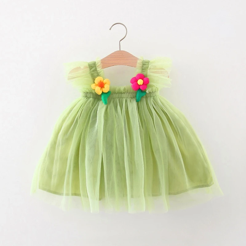 Baby Dresses Summer Floral Pattern Solid Color Halter Puffy Girl Kid's Dress Cute Casual Baby Girl Dress Kid's Princess Dresses