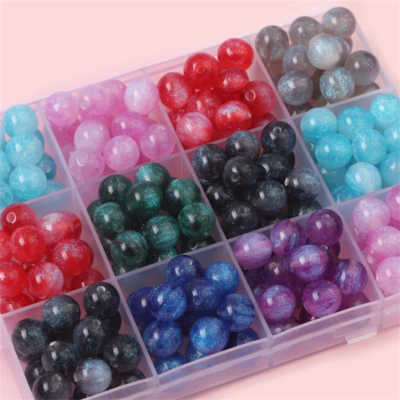 10pcs Colorful Resin Beads Starry Sky Pattern Round Bead For Handmade Necklace Bracelet Earrings Jewelry Making Accessories 10mm