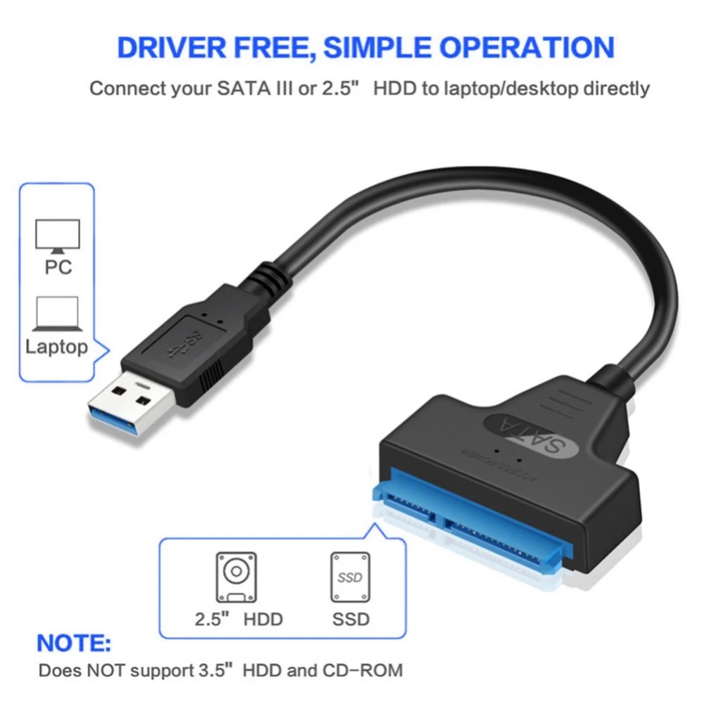SATA To USB 3.0/2.0-C Cable Up To 6Gbps For 2.5 Inch External HDD SSD Hard Drive SATA 3 22 Pin Adapter USB 3.0 To Sata III Cord