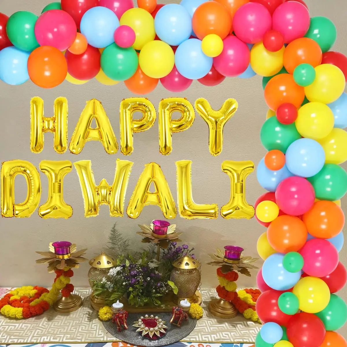 

Funmemoir Happy Diwali Party Decorations Deepavali Balloon Garland Arch Kit Festival of Lights Party Supplies Indian Party Decor