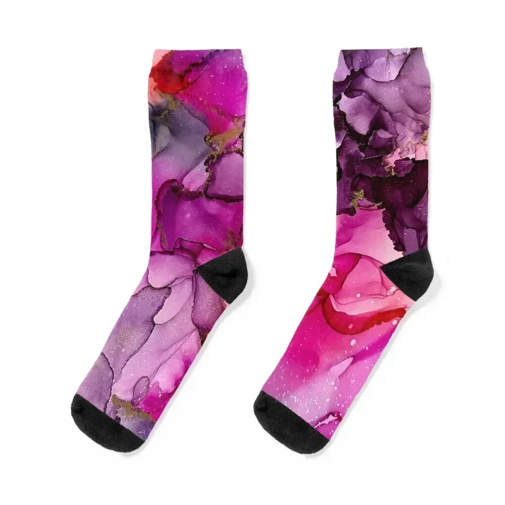 

Excite - alcohol ink artwork with magenta, purples, gold, coral Socks gym essential Soccer Man Socks Women's