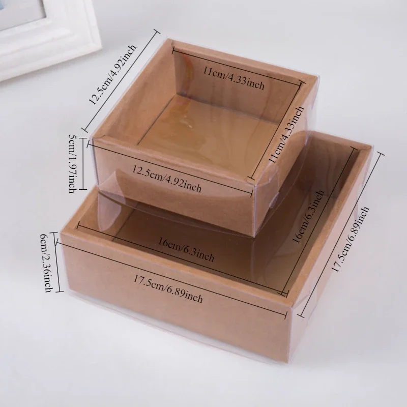 10pcs Clear PVC Lid White/Black/Kraft Paper Box Handmade Soap Candy chocolate biscuit boxes for wedding party gift wrap