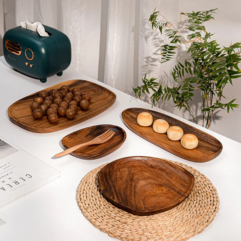 Solid Wood Dinner Plates Irregular Oval Serving Tray Fruit Dishes Dry Fruit Sushi Tea Tray Bread Wooden Plate Home Decoration