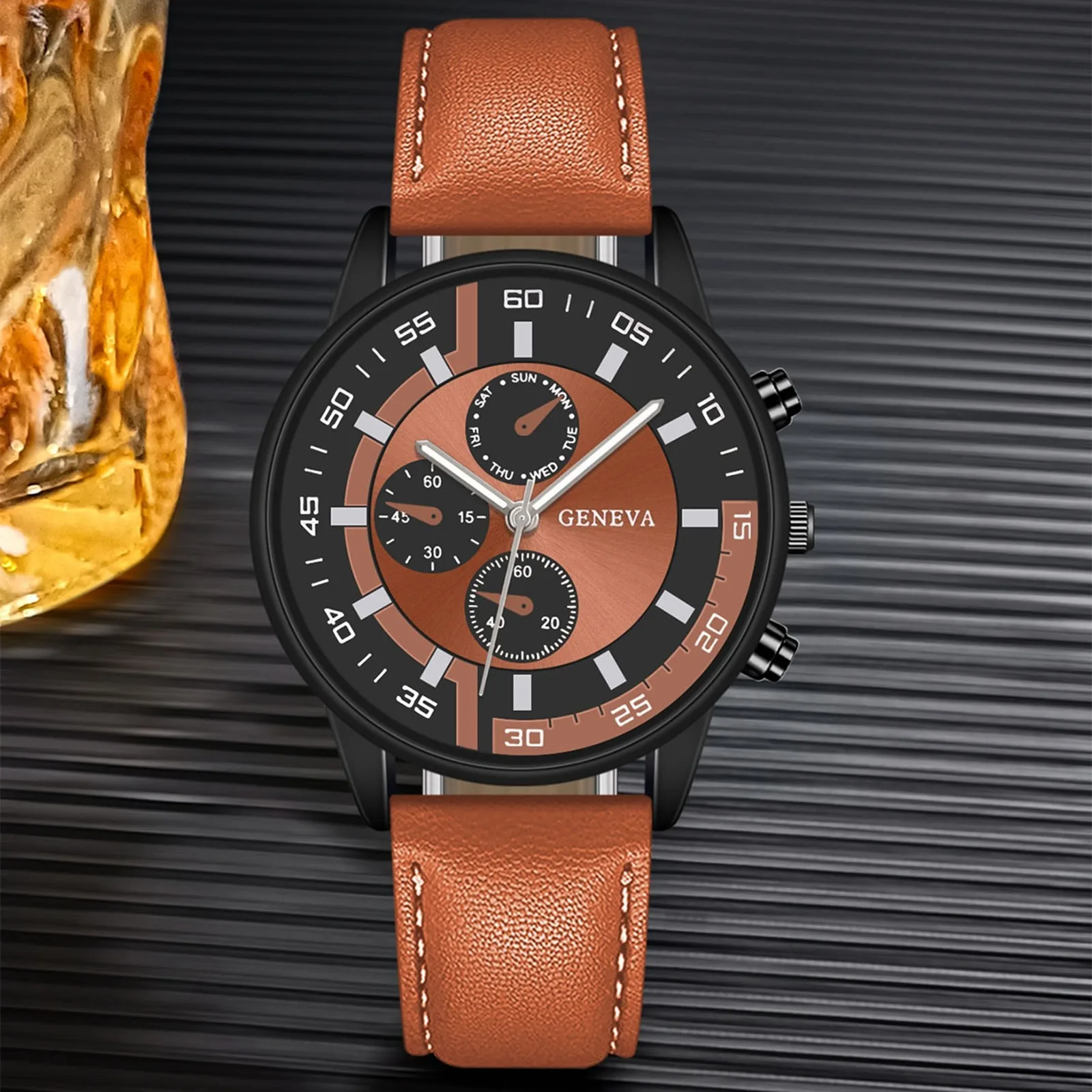 Men'S Quartz Watch Leather Strap Round Dial Watch Top Luxury Brand Men'S Watch Casual Business Men'S Clock Gift