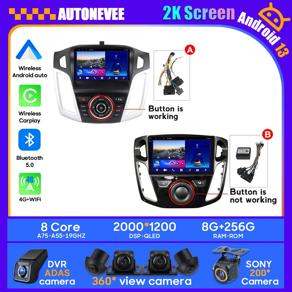 Car Screen For Ford Focus MK3 2011 - 2015 Carplay Android Head Unit Multimedia Player Navigation No 2din DVD 4G Auto GPS BT 2K