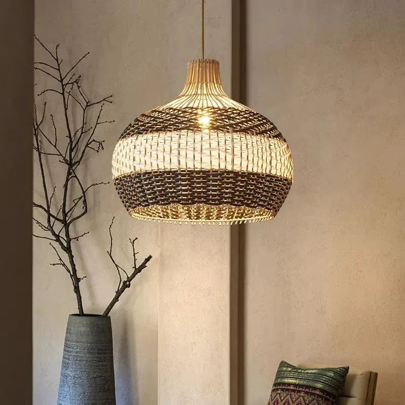 Morocco Rattan Pendant Light Creative Handmade Wicker Lamps Chinese Style Luminaire Dining Room