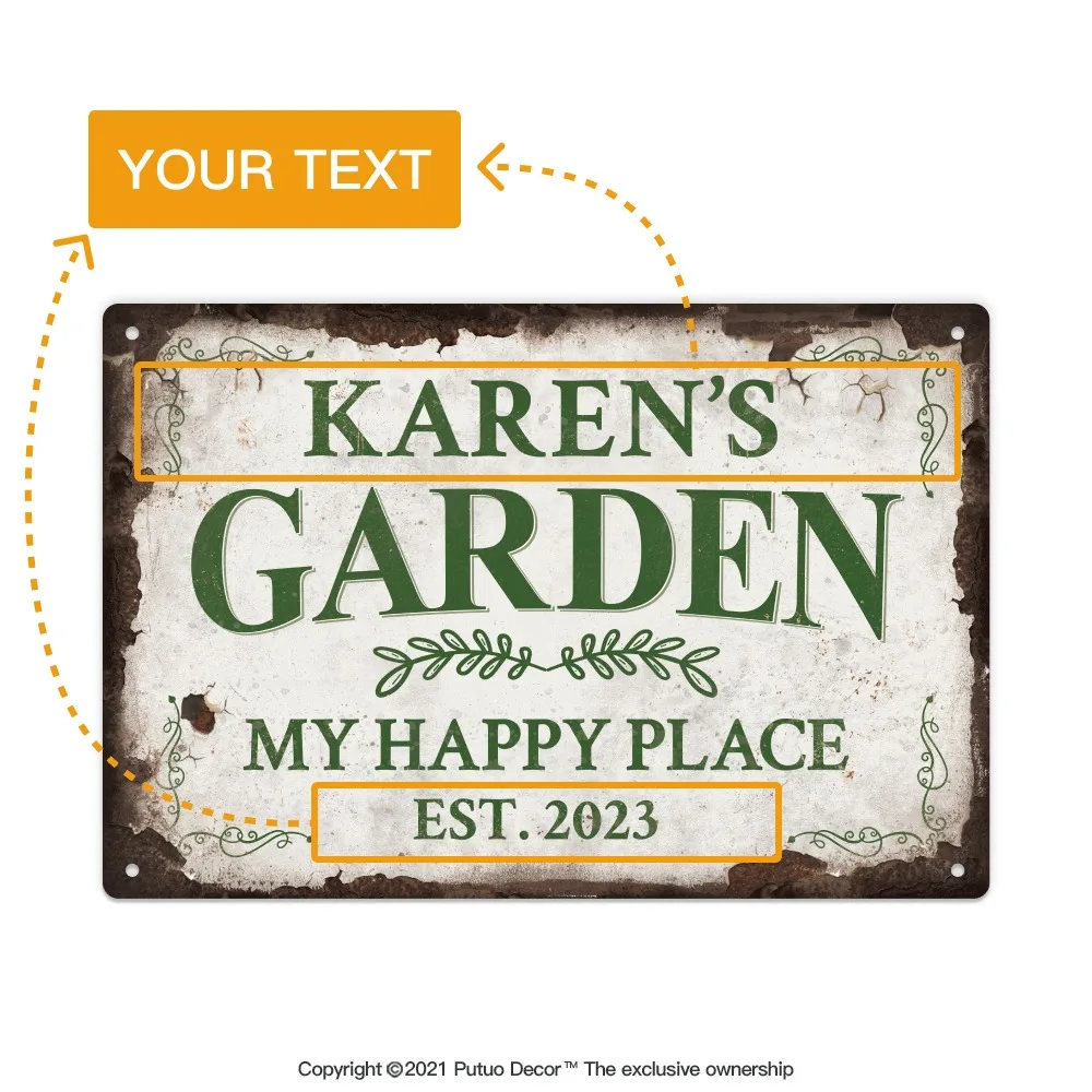 Custom Putuo Decor 2D Flat Metal Sign Custom Garden Year Home Garden Vintage Wall Decor Gift