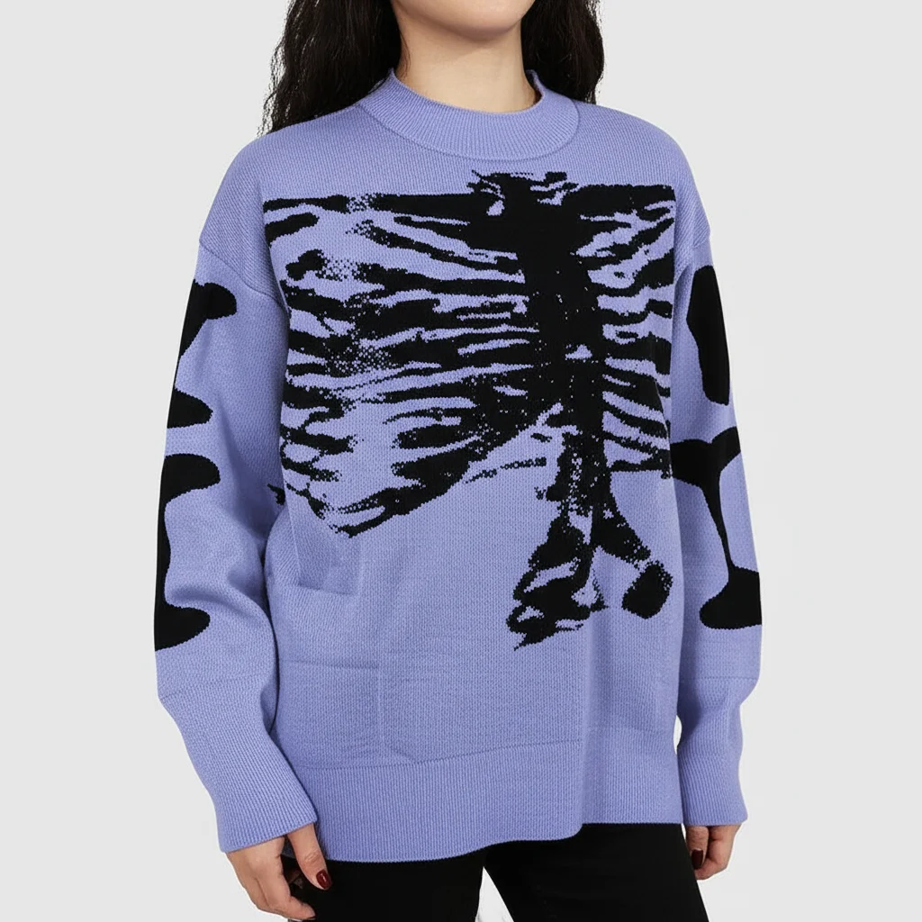 

Y2K Style Autumn Winter Long Sleeve Fashion Sweater Knitted Pullovers Women Neck High Resilience Streetwear Multi style Graphic