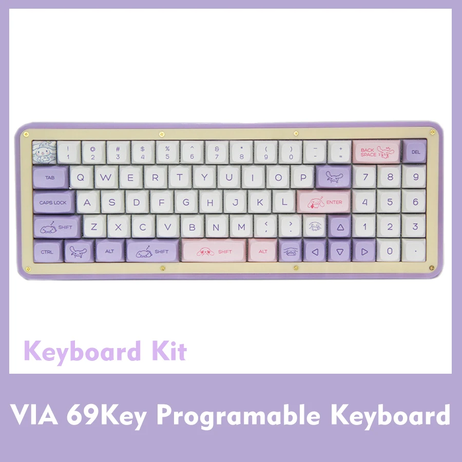 

69 Key Programable Keyboard Kit VIA Firmware RGB Backlight Purple Cream Mechanical Gaming Keypad For Win MacOS 60% Macro Pad