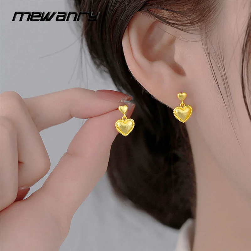 Mewanry Gold Color LoveHeart Drop Earrings For Women Girl Prevent Allergy Classic Fashion Simple Elegant Engagement Jewelry Gift