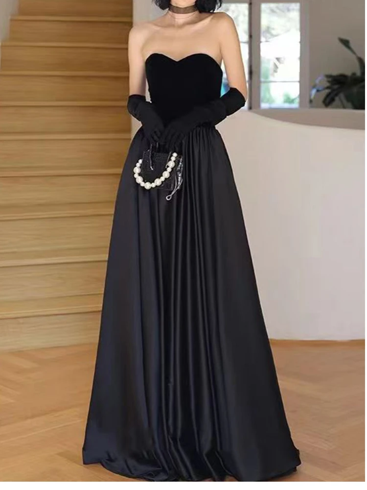 Customized Luxury High End Strapless Sleeveless Long Evening Prom Dresses High End Satin Long Shinny Elegant Vestidos Slim A-lin