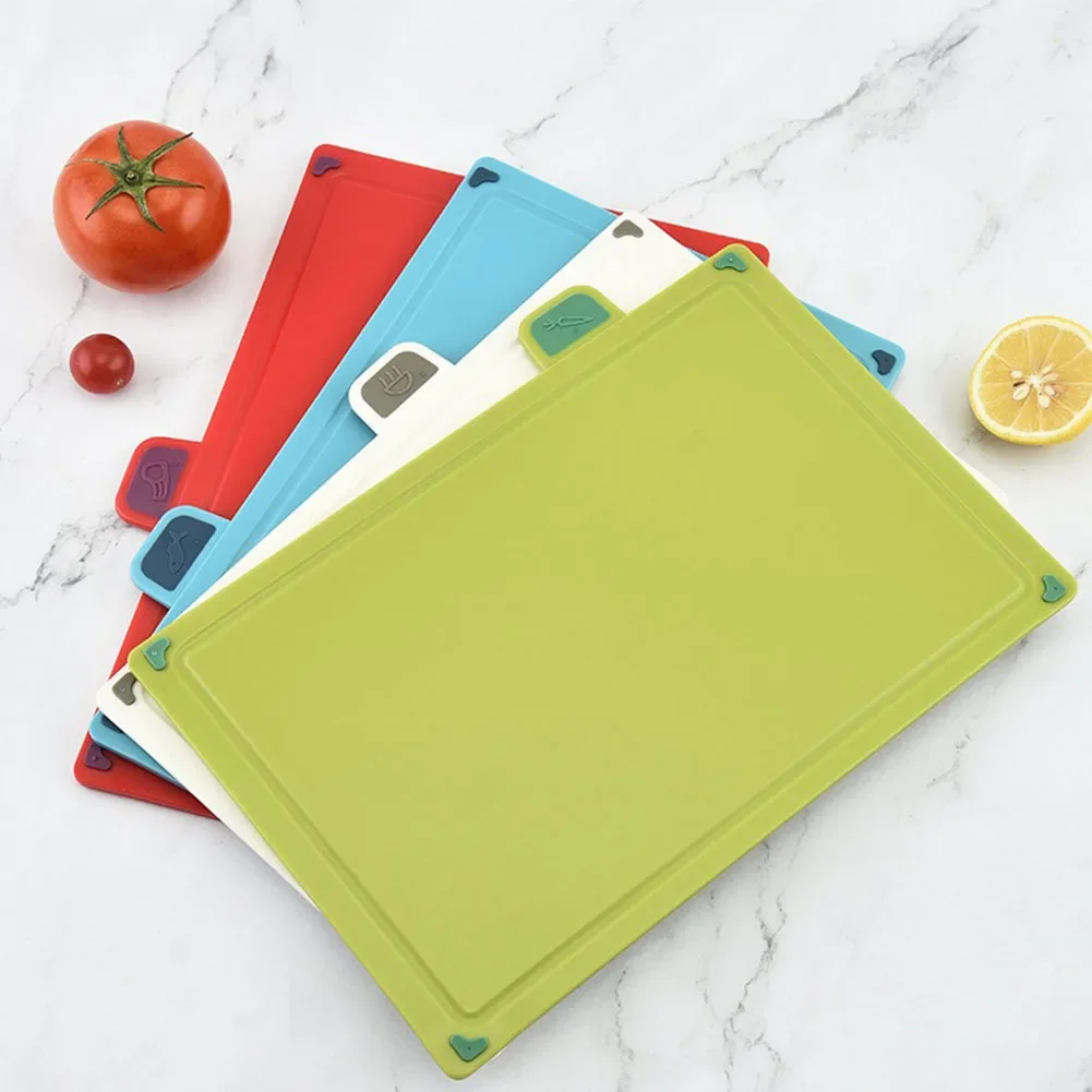 4Pcs Color-Coded Plastic Cutting Board Set With Storage Stand Thicker Chopping Board Set Slip-Resistant Design