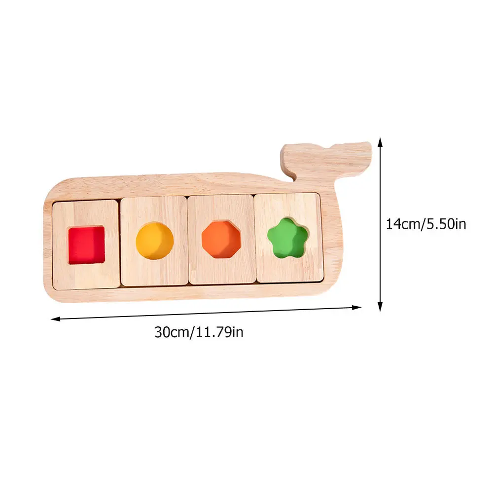 1 Zestaw Drewniane Puzzle Geometryczne z Motywem Wieloryba, Edukacyjne, Rozpoznawanie Kolorów i Kształtów, Rozwój Poznawczy dla Dzieci, Gra Rodzinna, Nauka