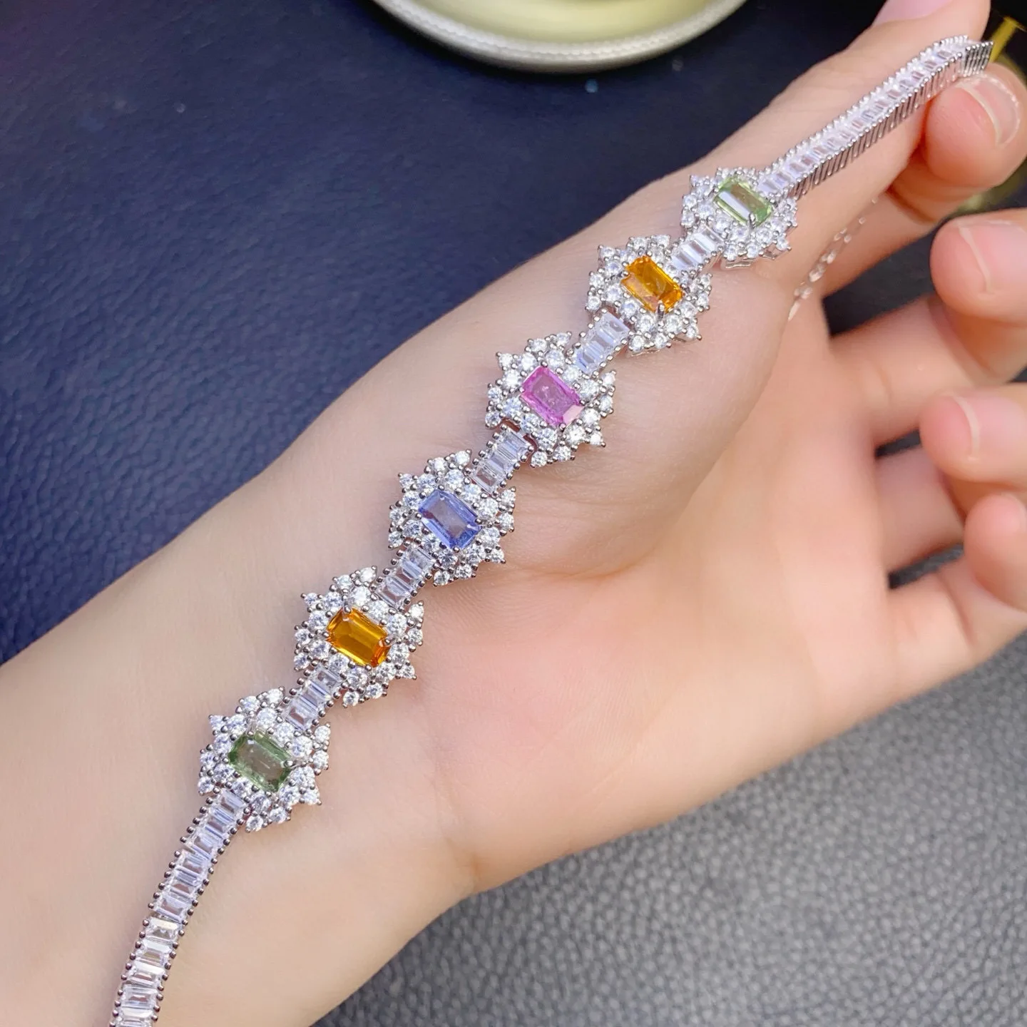 4*6mm Natural Pink Sapphire Bracelet, 925 Sterling Silver Precision Setting, 5A Grade Sparkling Crystal Gemstone Jewelry