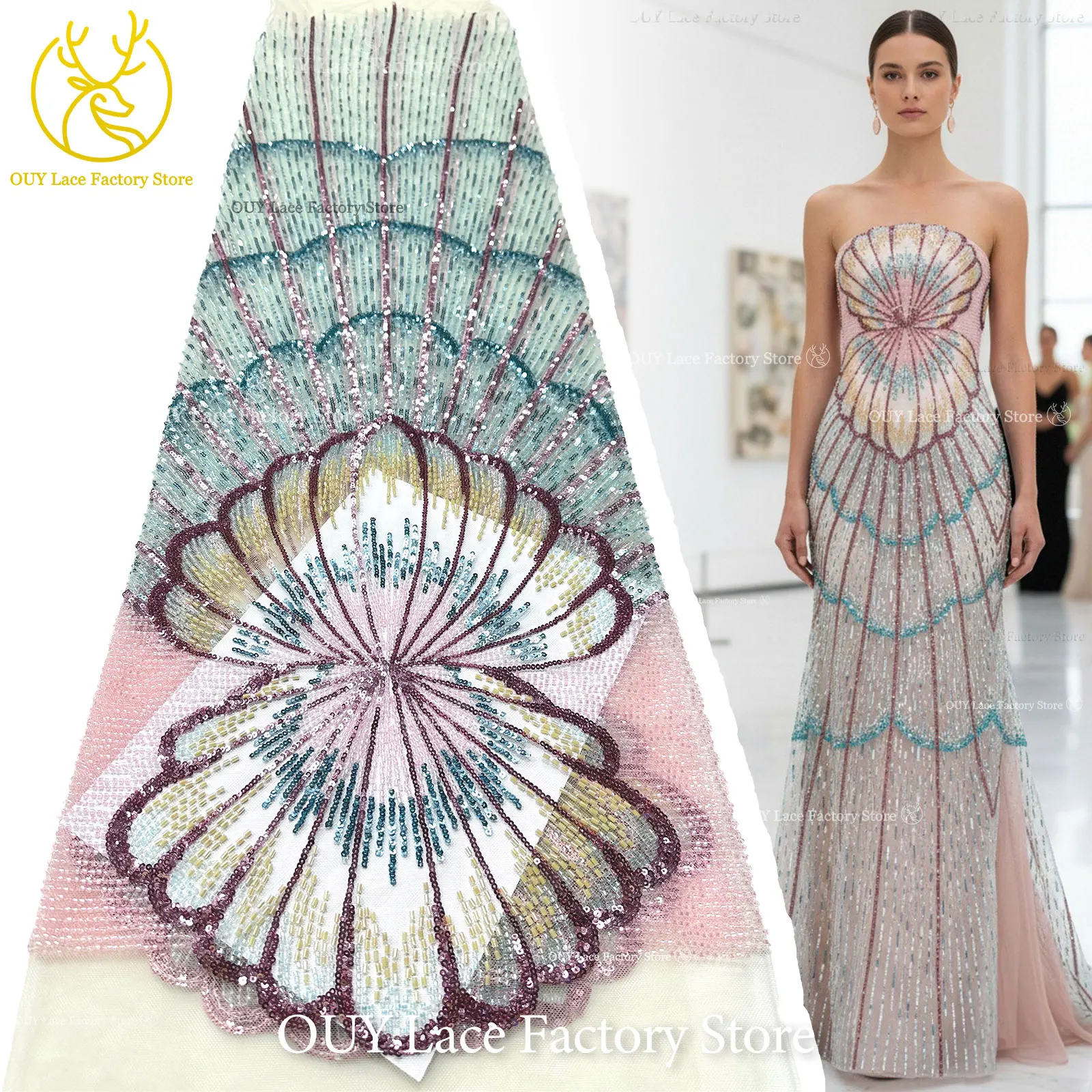 Tissu en dentelle brodée de paillettes de luxe, design spécial, maille perlée de haute qualité pour robe de soirée femme, couture – Grande Vente