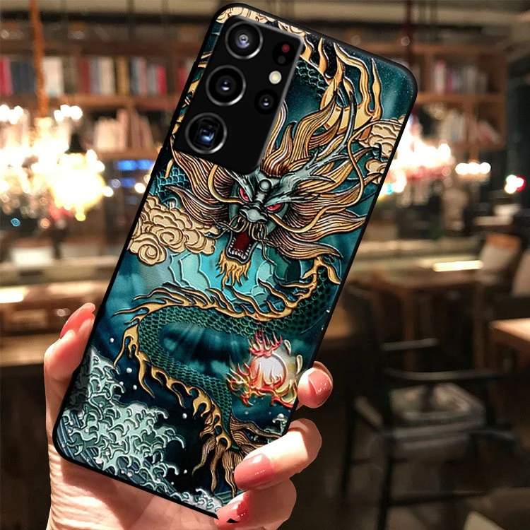 for Samsung Galaxy S22 S21 S20 FE Ultra Plus Note 20 10 5G 9 8 S10 S9 S8 Plus Case Embossed 3D Relief Soft Silicon Cover Casing