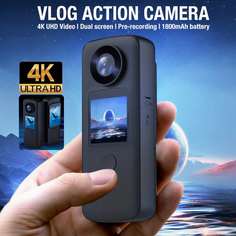 2023 New 4K HD Vlog Action Camera Dual Screen Anti-Shake Handheld Video Recorder Outdoor Diving Waterproof Sport Camera