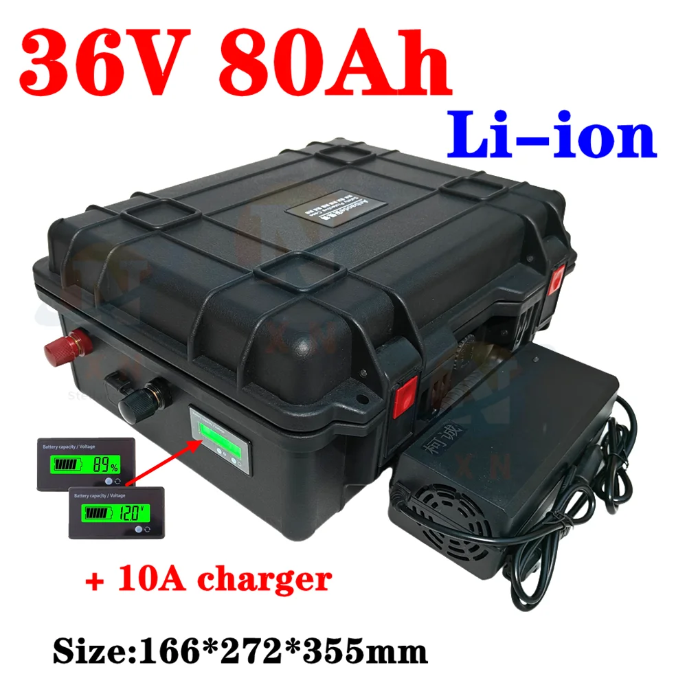 impermeabile 36v 80ah batteria agli ioni di litio BMS li ion per 3500w 1000w bici scooter barca EV golf cart inverter + caricato