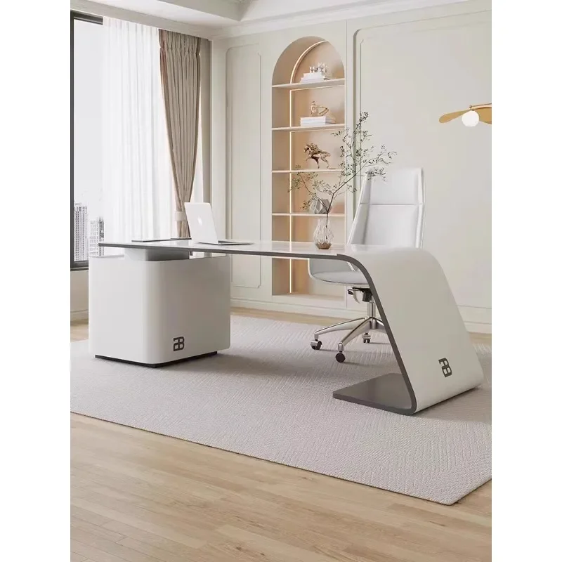 Italian minimalist rock desk study room modern minimalist home L-shaped computer desk bookshelf integrated light luxury