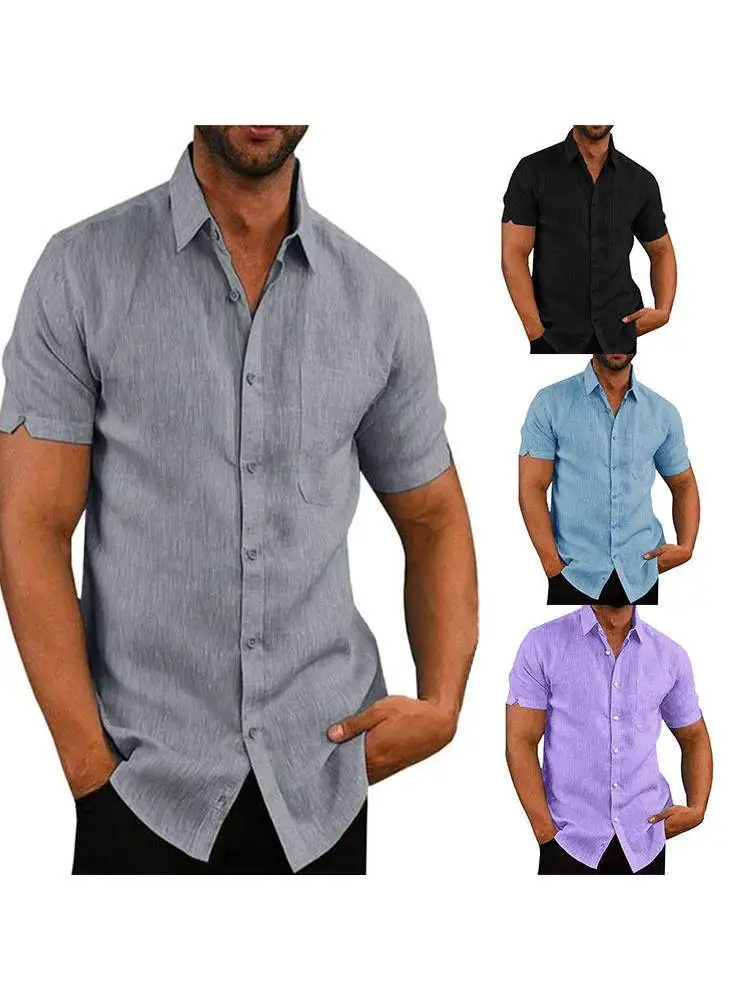 

Men's Pure Color ort Sve irt Summer Lapel Color ort Vest Breathable Loose Fit Polyester Fiber Youth Casual Faion