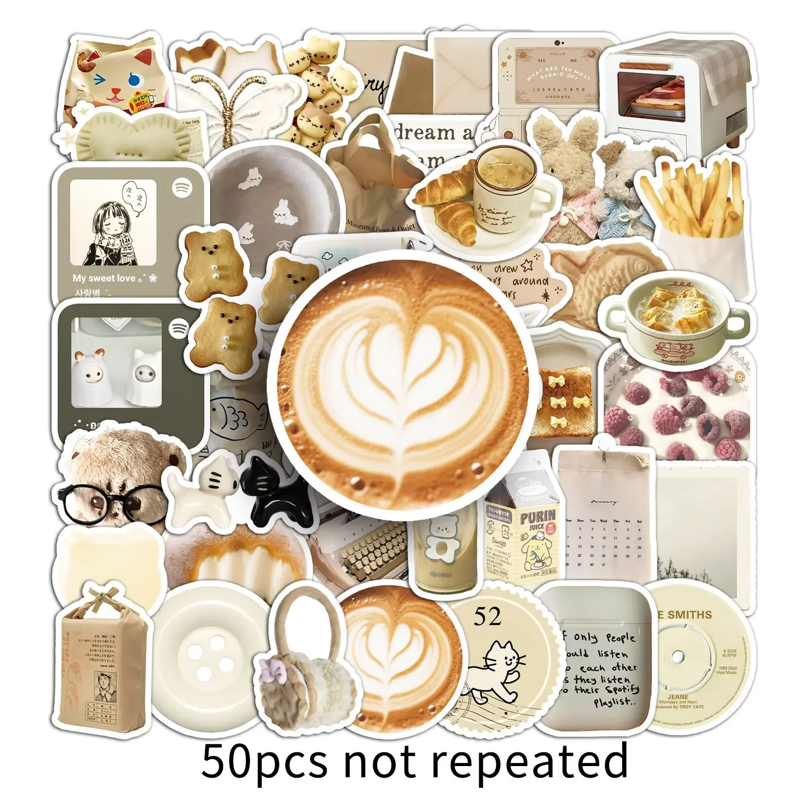 50PCS Cute Oat Latte Ins Style Graffiti Sticker Small Fresh Cartoon Afternoon Tea Creative Decorative Stickers DIY Guitar Gifts