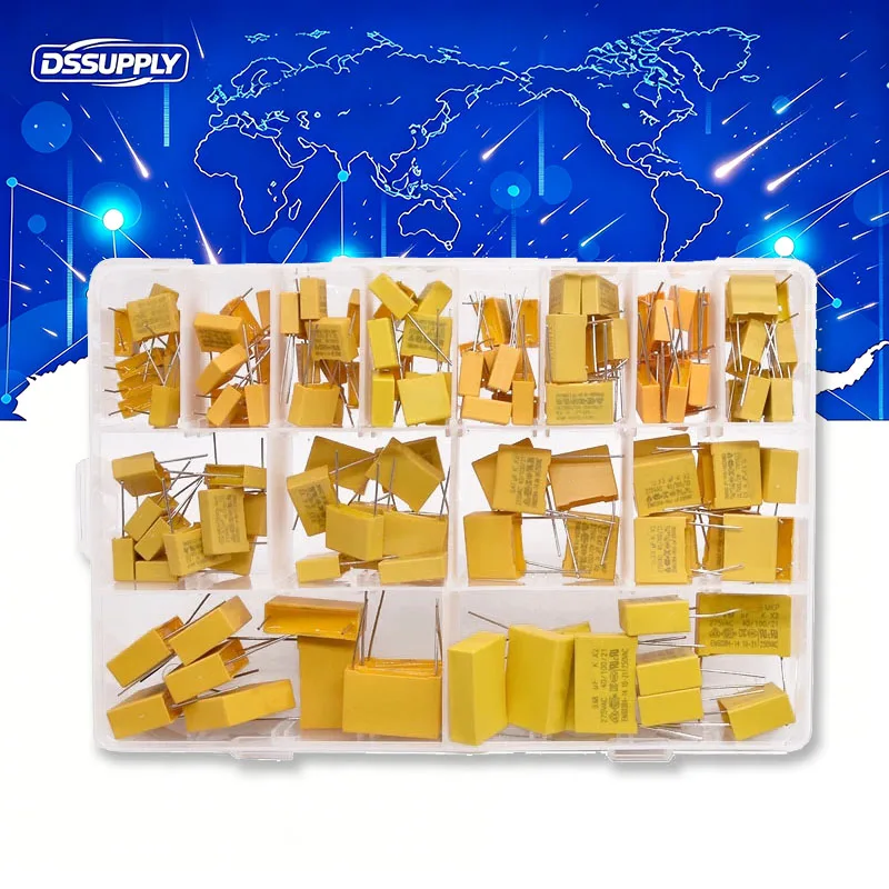 135PCS 275VAC X2 Safety Capacitor 102K-105K 14Kinds 1nF~1uF Assorted Kit 102K 103K 104K 105K With Box