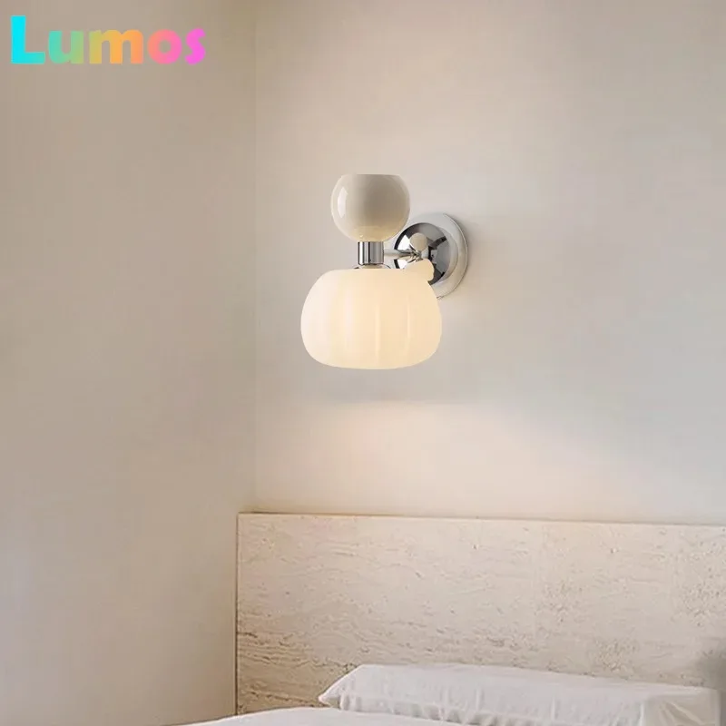 

QUASHION Nordic Home Decor Wall Lamps Plastic And Iron Material Sconce Lightings Modern Soft Style Pumpkin Shape Bedroom Lustres