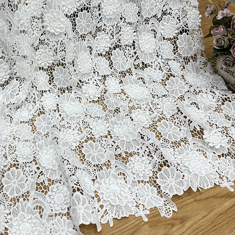 

3D floral applique water-soluble embroidered milk silk full lace fabric with hollow lace, fashionable and soft clothing fabric