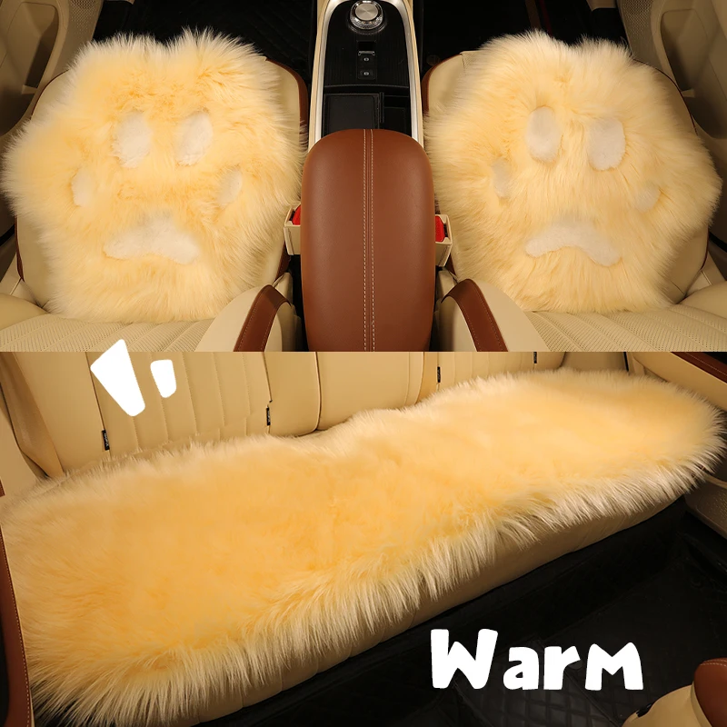 1 Pcs Warm Plush Car Seat Cover Cushion Cute cat paw Anti-slip Universal Seat Breathable Pad for All Vehicles Front and RearSeat