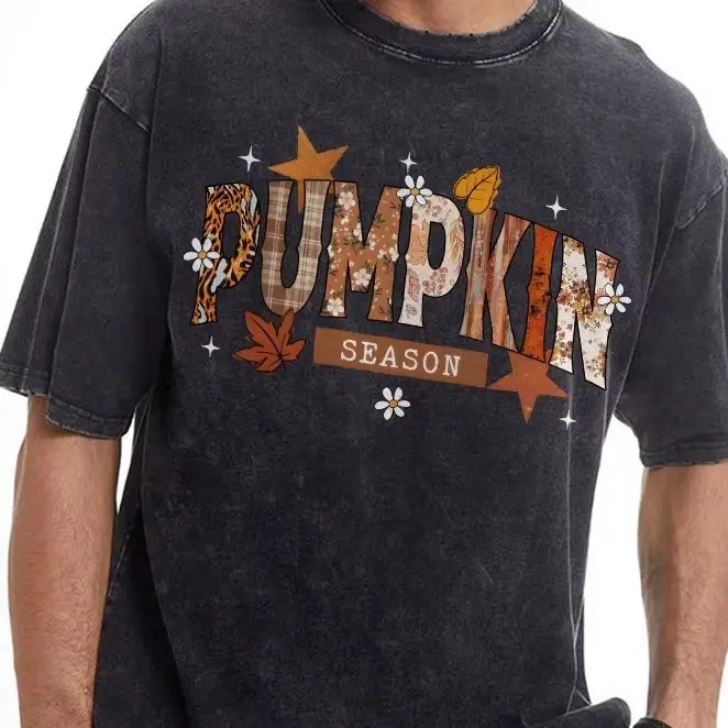 

Pumpkin Season Vintage Oversized T-Shirt Graphic Colorful Tees Street Wear Washed Y2K Women‘s Clothes Cotton Casual Crew Neck
