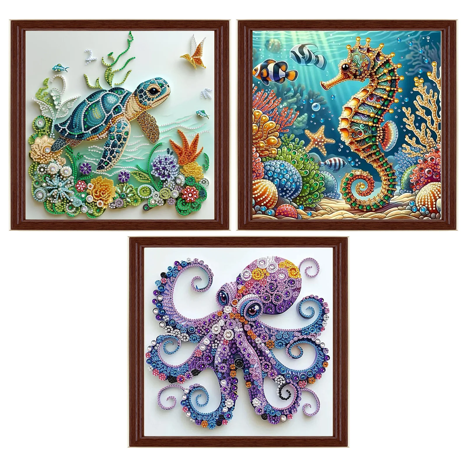 3 Pack Sea Animal Inspired Diamond Art Kit Sea Creature Diamond Art Beginners Friendly Set with Tray and Wax Pen for Home Accent