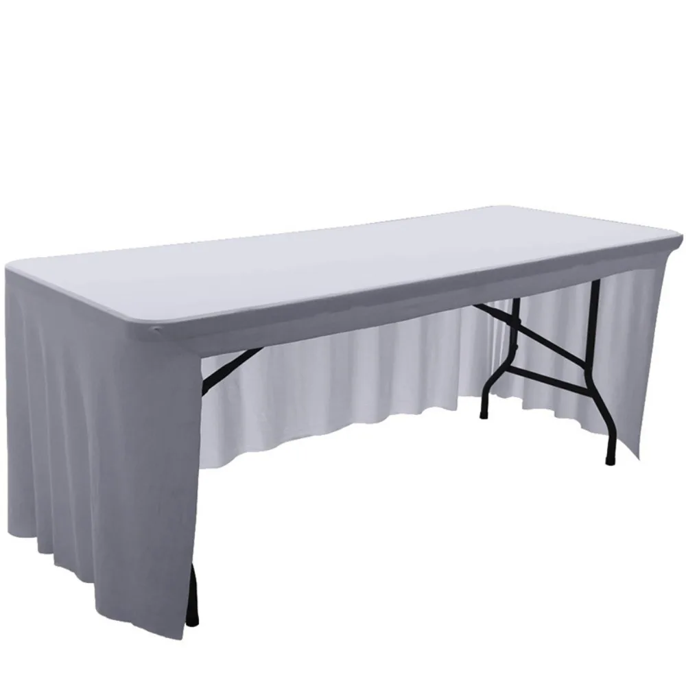 Practical Solid Color Spandex Stretch Tablecloth Rectangular Dustproof Table Cover Soft Washable Table Skirt Party