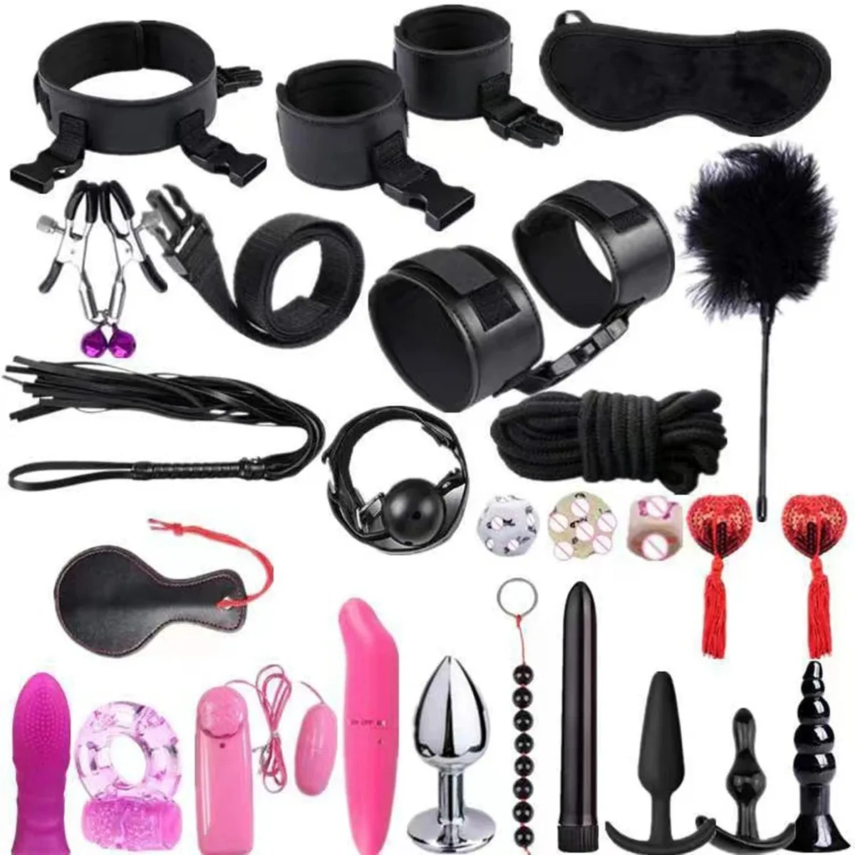 BDSM Bondage Kit Collar Handcuffs Wrist Cuffs Mouth Gag Strap Fetish Couple Erotic Toy For Women Adult Couple Foreplay Game