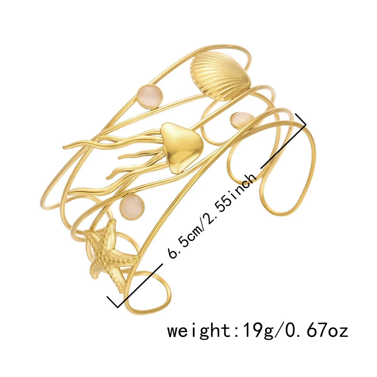 Mehrliniger Armreif aus Edelstahl mit Seestern-, Muschel-, Quallen-, Seepferdchen-, Sonnen- und Schildkrötenmotiven für Damen und Herren, Sommer-Schmuck. – Detail 40