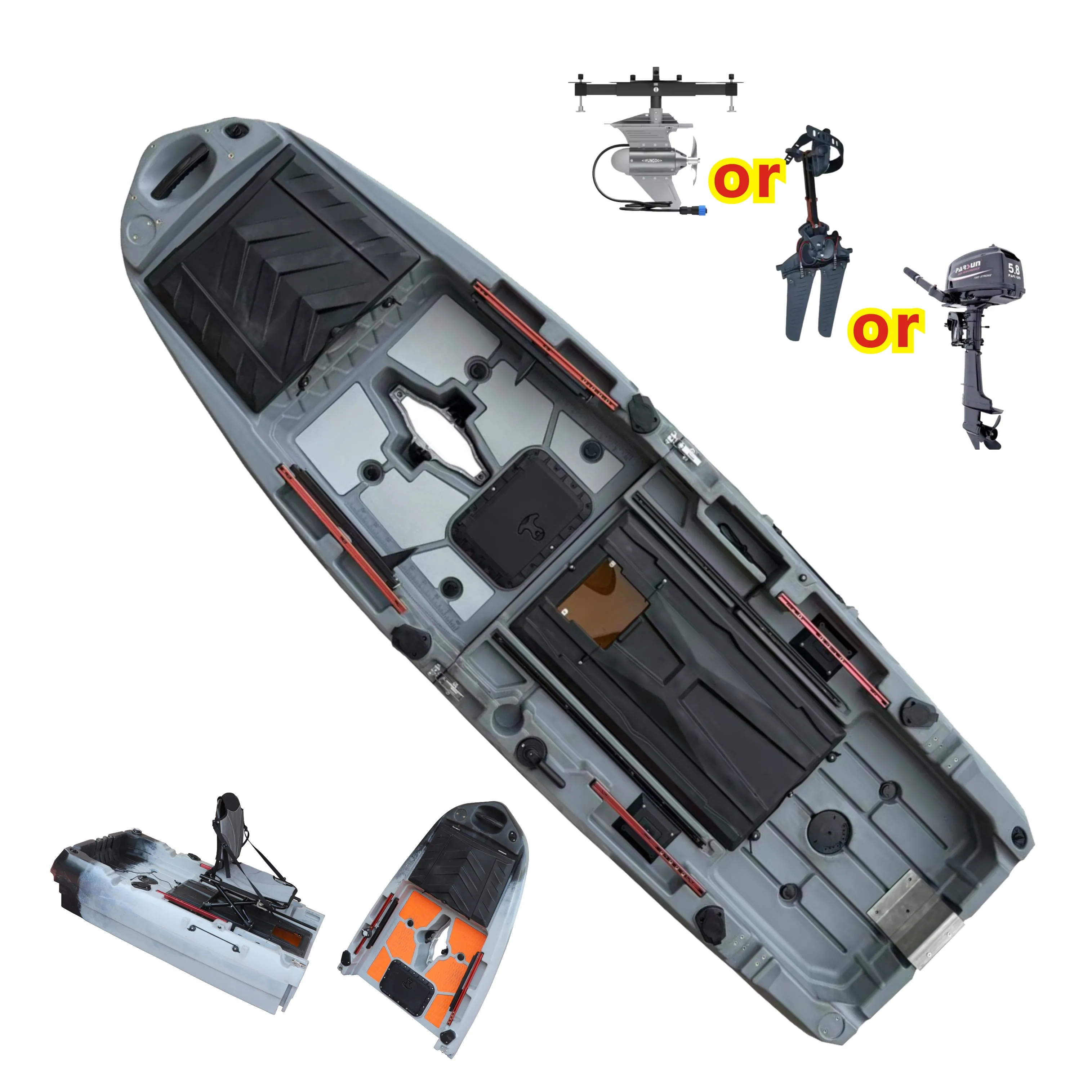 Modular Fishing Kayak, 10ft 2.95m Length 95cm Width, 1 Person Solo, Sectional HDPE Hull, with Fin Drive, for Lake River Angling