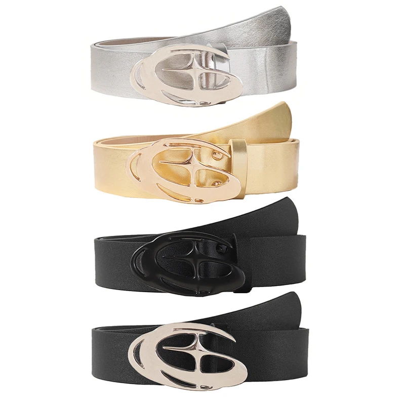 Trendy New Abstract Three-Dimensional Cross-Star Design Buckle Belt, Accessory for Jeans and Skirts, Fashionable and Versatile