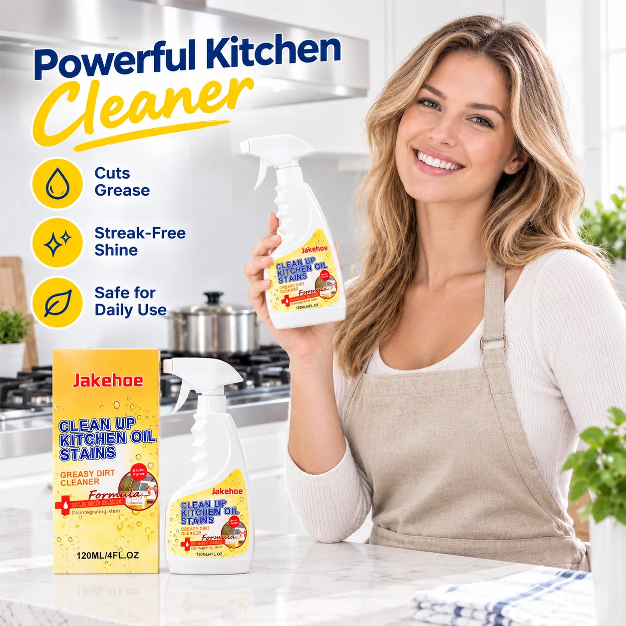 Jakehoe Kitchen Grease Cleaner Spray Powerful Remove Oil Stain Mild Formula Multipurpose Household Kitchen Grease Cleaner 120ml