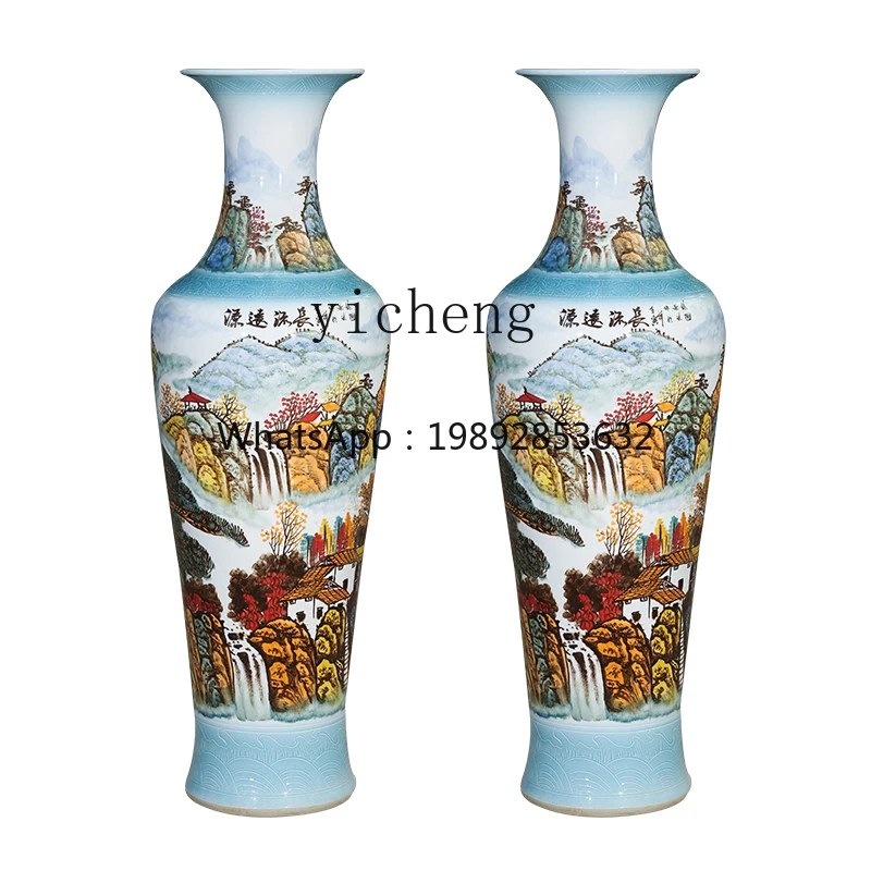 ZZc Ceramic Hand-Painted Floor Large Vase Home Living Room TV Cabinet Chinese Large Decoration