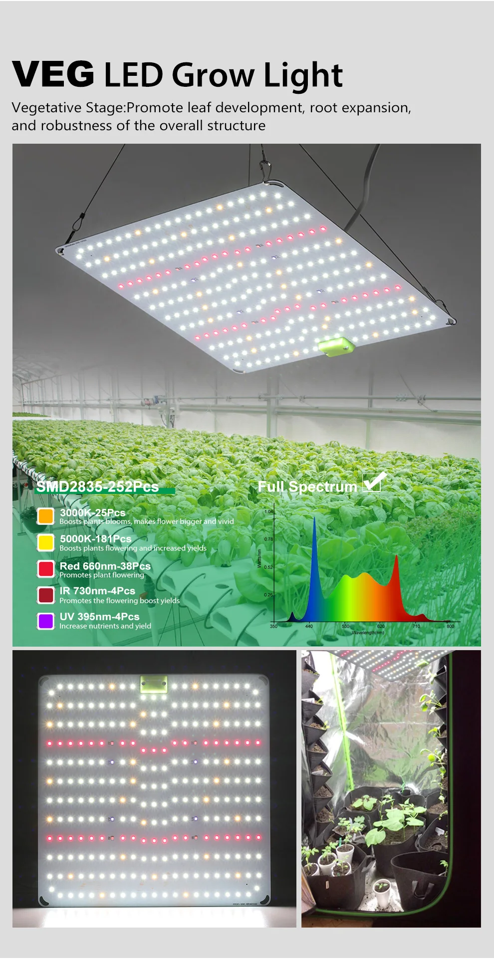 Vollspektrum Veg & Bloom SMD2835 3000K 5000K IR UV LED Pflanzenlampe für Gewächshaus Hydrokultur Pflanzen Blumen Setzlinge – Detail 2