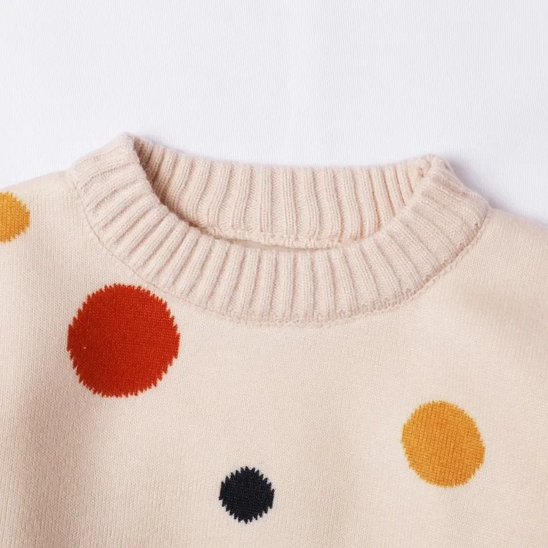 Children\'s Sweaters Padded Fleece Knittted Pullover 2024 Autumn New Big Dot Girl\'s Base Tops Kid\'s Thickened Bottoming Shirt